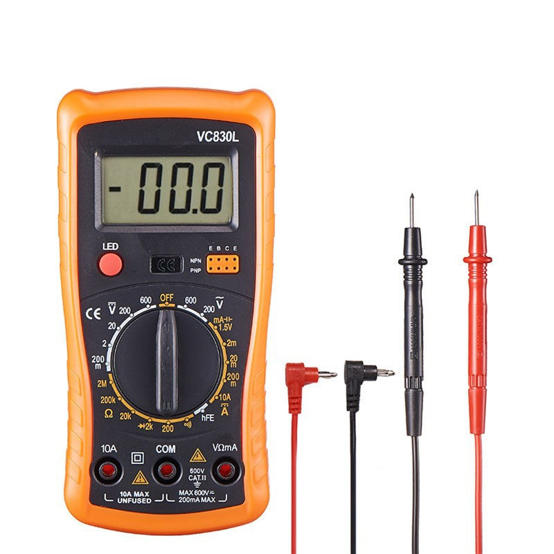 VC830L Digital Multimeter - Anti-Drop Smart Meter with Backlit LCD for AC/DC Voltage, Current, Resistance and Continuity