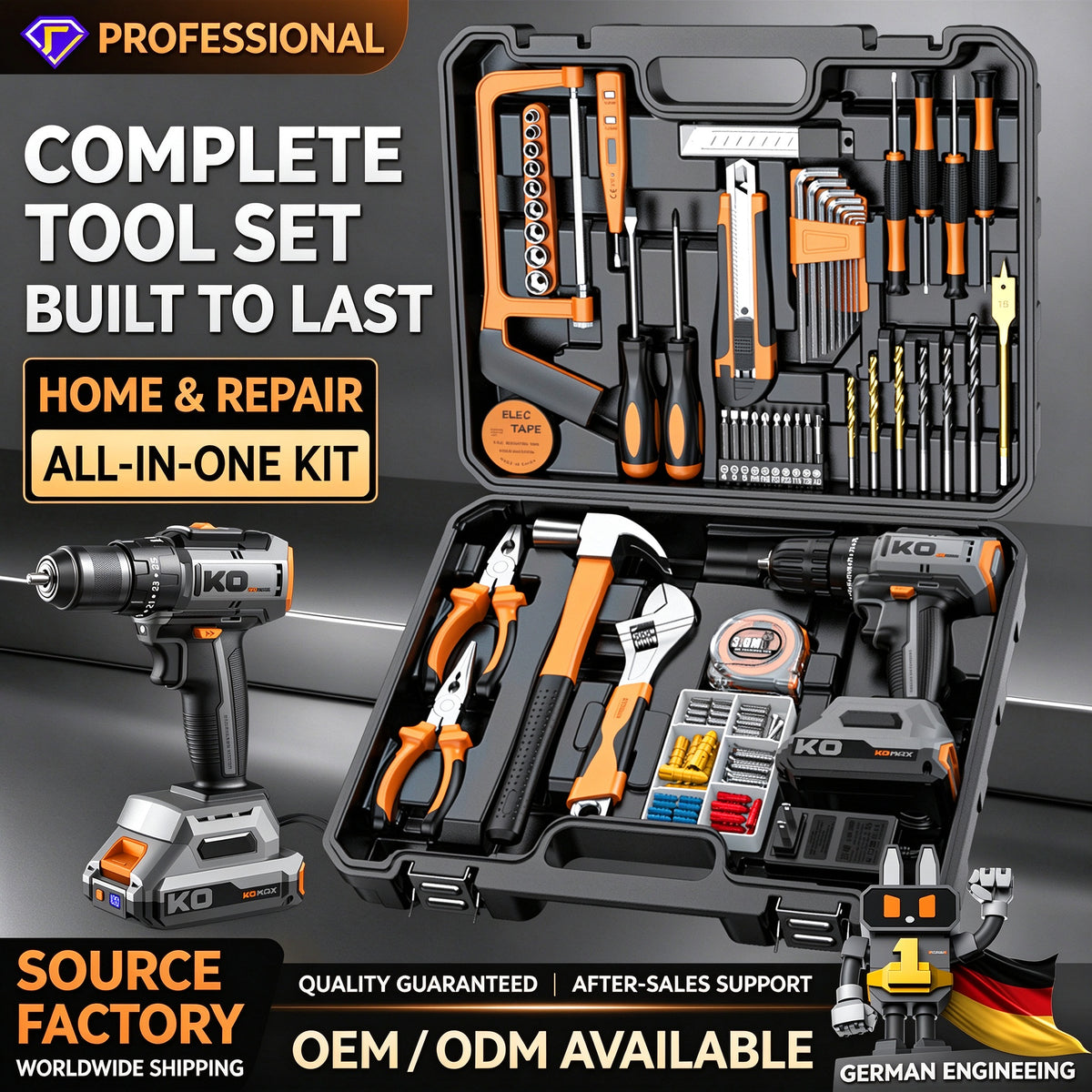 118-Piece Cordless Drill Tool Kit - Complete Home Repair Tool Set