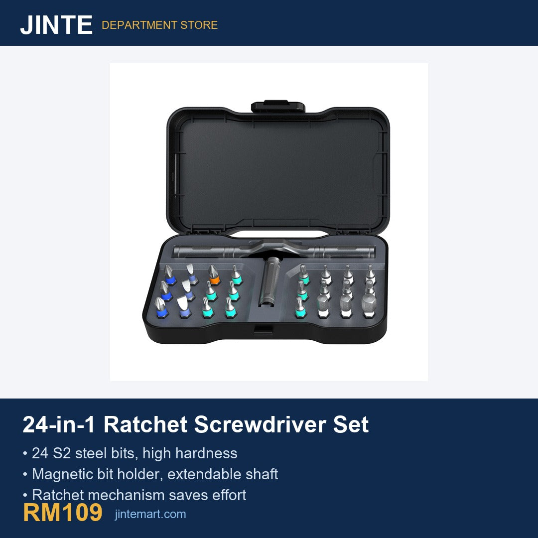 24-in-1 Ratchet Screwdriver Set with S2 Bits